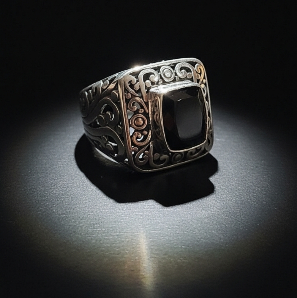 Bali Legacy Shungite Sterling Silver Statement Ring